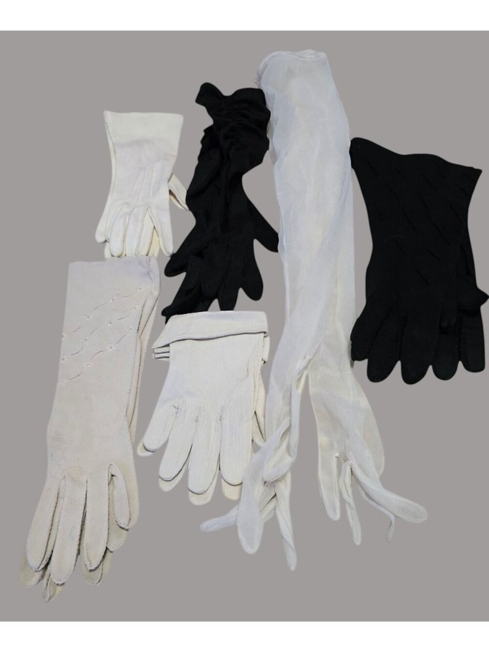Vintage Womens Gloves Bundle Black and White Various Lengths and Styles